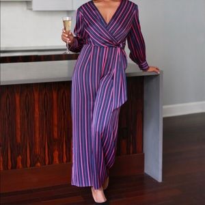 Maggy London Kim Striped Long Sleeve Jumpsuit 2P